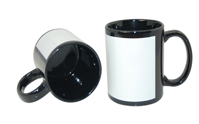 11 oz Ceramic Mug - Black Mug w/ Decal White Patch – Blank